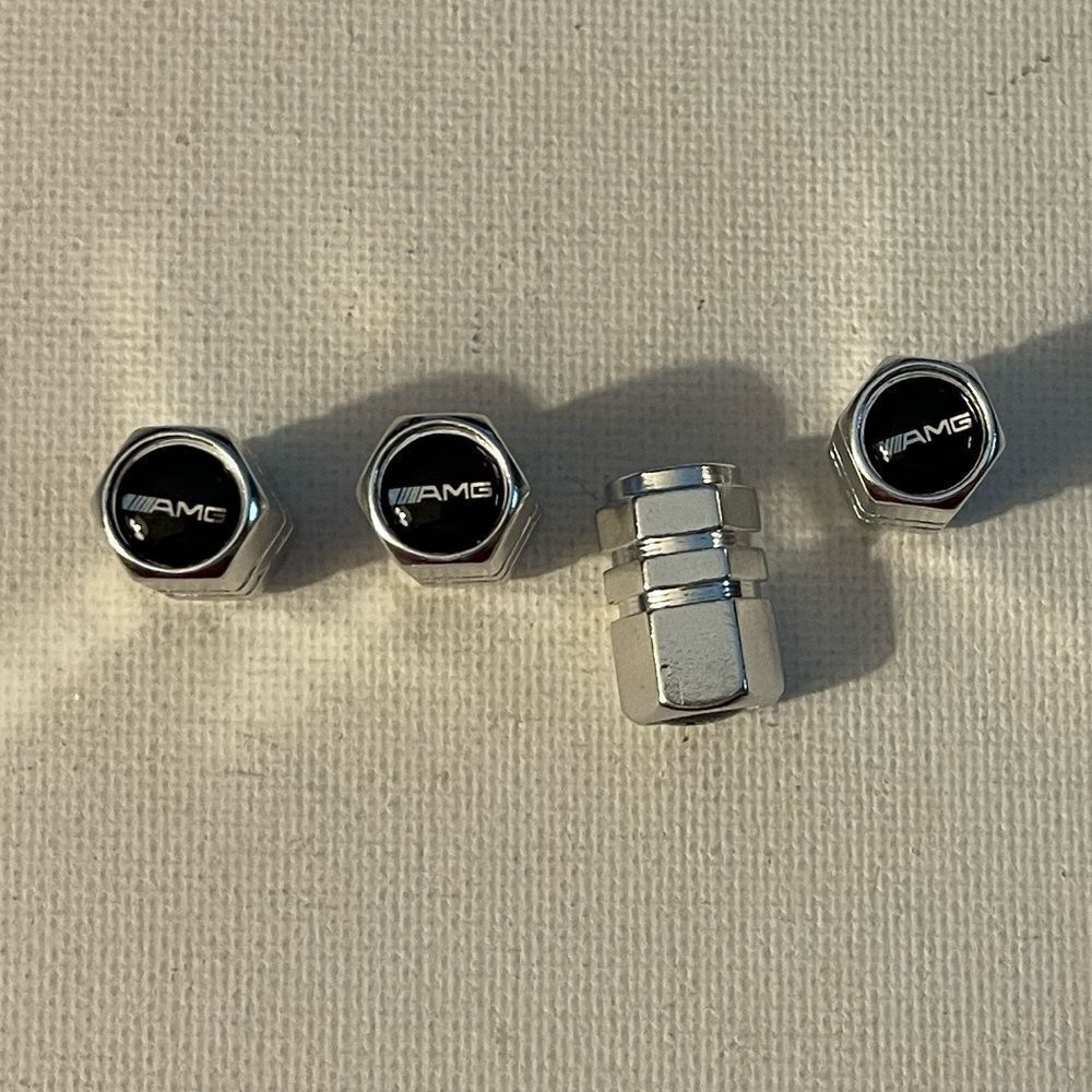 AMG Mercedes Benz Logo valve Stem caps in Silver set of 4 NWT